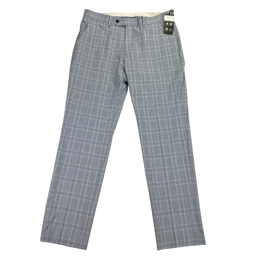 Alfani Mens Slim Fit Stretch Plaid Suit Pants Light Blue 33x30